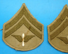 Pair U s  Army Air Corps Corporal Cotton Khaki Shoulder Patches - Vtg Original