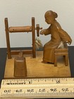 Miniature Antique Vintage Chinese Carved Pear  Wood Woman Spinning Yarn Figurine