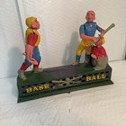 Vintage Cast Iron Hometown Battery Baseball Mechanical Coin Bank Tested Works