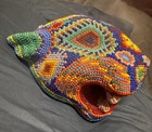 Huichol Mexican Folk Art Wall Decor Beaded Jaguar Head  Beautiful Bead Art