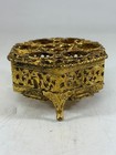  vintage Gold Tone Hexagon Lipstick Brush Holder Filigree Vanity