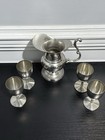 Vintage Metawa Holland Real Pewter Small Pitcher And 4 Wine Goblet Set