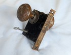 Antique Victorian Eastlake Door Lock  Brass Door Knobs  Spindle  Rosettes  Key
