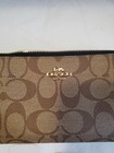 New Coach 87591 Double Corner Zip Wristlet Coated Canvas Khaki   Midnight