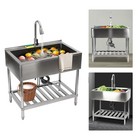 Commercial Stainless Steel Sink Laundry Kitchen Sink Utility Sink W drain-pipe
