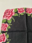 Vintage Hankie - Beautiful Black  With Border Of Roses  14 1 2 