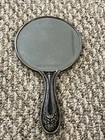 Antique Silver Floral Art Nouveau Handheld Mirror Beautiful Intact Inlay Painted
