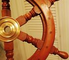 Vtg 18 5  Wooden Ship Wheel Nautical Wall Decor Brass Eye Heavy Handcrafted Exc 