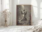 Vintage Mermaid Print  Nautical Theme Beach House Coastal Art Diver Scene