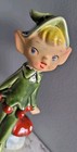 Lefton 4193 Xmas Pixie Elf 4 5  Figurine Dancing Green Mushrooms Mij Japan 1950s