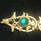Exquisite Vintage Art Deco Nouveau Gilt Brass Belt Buckle Green Stones Glass