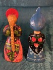 Set Of 2 Hand Carved  Painted Wooden Russian Dolls Vintage 4 5 In Standing