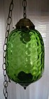 Vintage 1960 s-70 s Retro Mcm  Green Glass Hanging Swag Light lamp With Chain