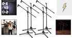 Microphone Stands 2 Pcs Adjustable Foldable Black Tripod Mic Clips Floor Stage