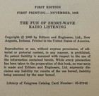Vtg 1965 Book The Fun Of Short Shortwave Radio Listening 1st Ed  1st Printing