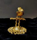 Vtg 24kt Gold Plated Bird Perched Branch Trinket Box Hollywood Regency 1970s