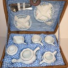 Delton Products Pink Rose Pattern Porcelain Child Tea For 2 Tea Set basket  read