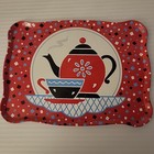 Vintage Ohio Art Tin Toy Tea Set Partial Tray Plates Cup Red Teapot Pattern
