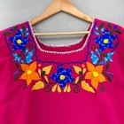 Vtg Mexican Hand Embroidered Floral Magenta Pink Peasant Blouse Boho Huipil Top