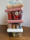 Vintage Sewing Notions Lot - Wooden   Plastic Thread Spools With Storage Cases
