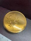 Vintage Ornate Glass Powder Jar Vanity With Metal Floral Patterned Lid