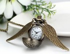 Vintage Quartz Bronze Ball Angel Wings Antique Steampunk Pocket Watch Necklace