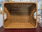 Storage Basket Natural Wicker Woven Rectangular Handles   Angled Sides 16  X 12 