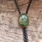 Golden Green Forest Jade Bolo Tie Wedding Necklace Men Women Western Cowboy Ship