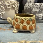 Vintage Stoneware Pottery Turtle Planter  Woodland Animal Decor