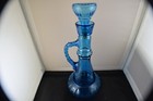 Vintage Blue Glass Genie Bottle Decanter 1973  Portugal On Cork Stopper 13 h
