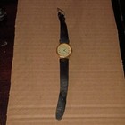 Wittnauer Quartz Women s Watch Gold-tone White Roman Dial Black Leather Vtg