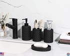 6 Pcs Black Bathroom Accessory Set - Trash Can  Soap Dispenser  Toothbrush
