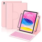 For Ipad A16 Case With Keyboard 11th  10th Generation  360 Rotation Pink