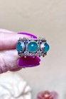 Beautiful Vintage Italian  800 Silver Green Chalcedony Ornate 3-stone Band Ring