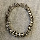 Vintage Clear Rhinestone Stretch Silver Tone Bracelet Prong Mid Century
