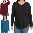 1x 2x 3x Plus Women s V-neck Rayon Long Sleeve Top Loose Fit Basic T Shirt Tunic