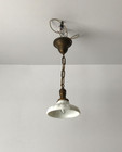 Vtg Hanging Ceiling Light Brass Fixture Scalloped Milk Glass Shade Old 6-26b