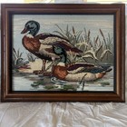 Vintage Framed Wildlife Mallard Ducks Needlepoint Tapestry Wall Art 24x20