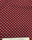 Dark Red Blue White Floral Vintage Doll Quilt Print Fabric 1970 s 10 Yards