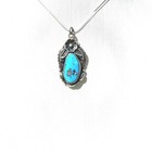 Vintage 925 Sterling Silver Blue Turquoise Teardrop Pendant Southwestern Jewelry