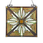 Stained Glass Tiffany Style Mission Design Hanging Window Panel 20 X 32