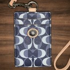 Coach Signature Lanyard Id Badge Card Case Holder Khaki Magenta 63274  65