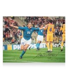 Francesco Totti Signed Italy Photo In Black Wooden Frame  Uefa Euro 2000 Goal Vs