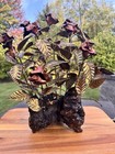 Vintage Mcm Brutalist Flower Butterfly Sculpture Copper Brass Wood Base H17xw18   