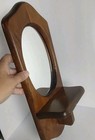 Vintage Wood Wall Mirror W Shelf Oval Primitive Farmhouse Country Cottage Decor