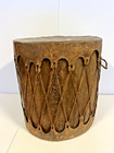 Antique Native American Indian Log Drum And Beater  Animal Hide  Late 1880 s