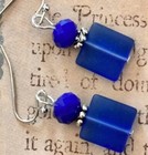 Beautiful Blue Crystal And Frosted Sea Glass Earrings 