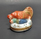 Vintage French Rooster And Hen Hinged Snuff  Trinket Box
