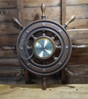 Vintage Burwood Faux Wood Nautical 32  Ship s Wheel Wall Clock 4726-1