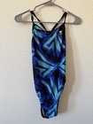 Tyr M Blue Print One Piece Swimsuit Open Back Strappy Competitive Swim